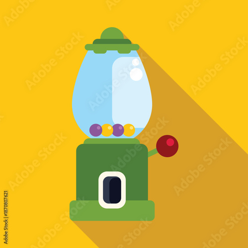 Classic gumball dispenser with sweets, showing flat design and long shadow