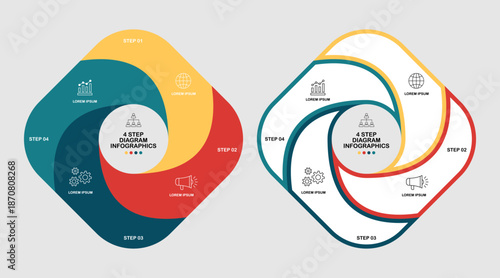 Circle chart infographic set,  template with 4 options for presentations. Vector editable eps
