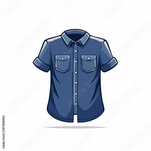 Casual Navy Shirt with Pockets Cartoon Illustration