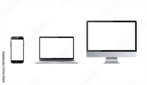 A Set of Computer LED Screen, and Laptop Mockups. Realistic Mockup with Empty Screen. Vector File. Editable