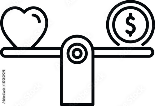 Heart and money icon resting on a balancing scale