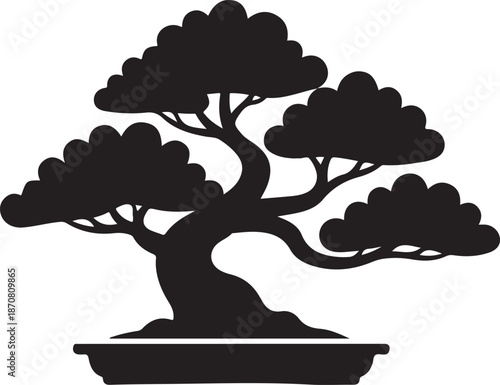 Bonsai Tree Silhouette Artwork Nature Plant Decoration Design
