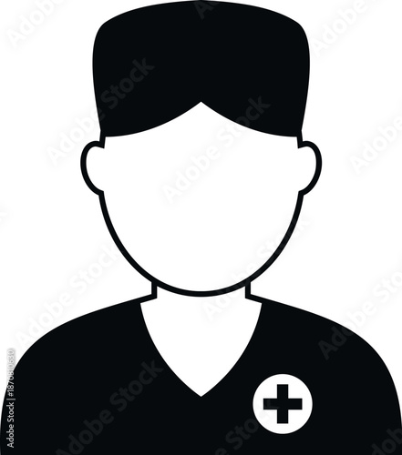 Male avatar wearing medical uniform with a cross symbol on chest