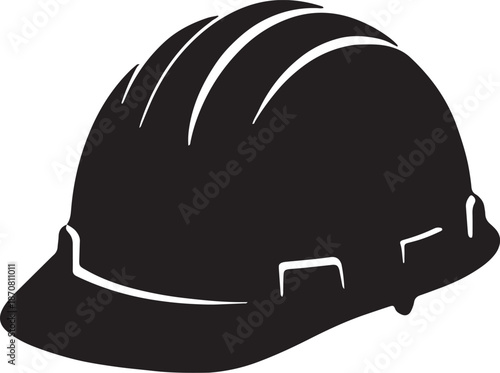 Black Hard Hat with White Stripe and Chin Strap safety helmet