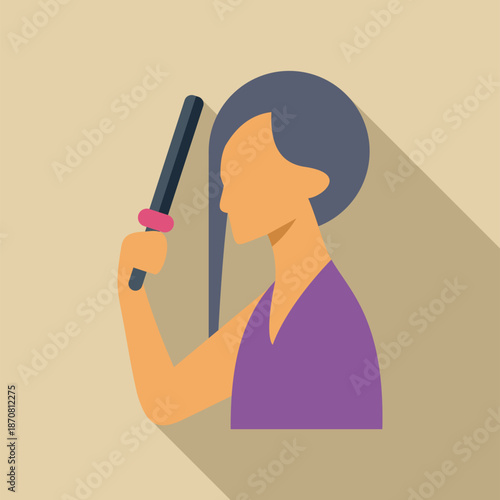 Woman holding a self defense baton against beige background, illustrating protection and empowerment