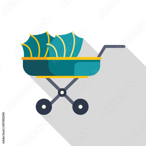 Baby carriage with two hoods for twins, representing family and child care