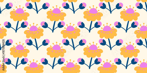 Pattern flower seamless floral nordic cute tradition leaf geometric easter minimal. Design for spring with scandinavian background and modern. Repeat textile fabric for wedding or wrapping