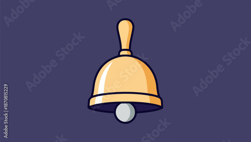 Single intricately detailed handbell with golden hue, brown handle, and white band on dark gray background