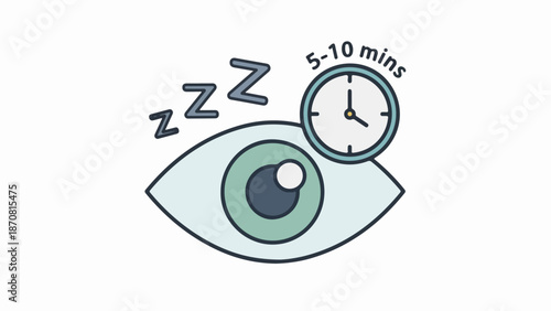 Minimalist digital illustration of a closed eye, a Z symbol, and a clock representing rest and relaxation
