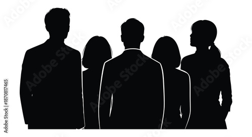 A group of people standing together depicted as a stark silhouette