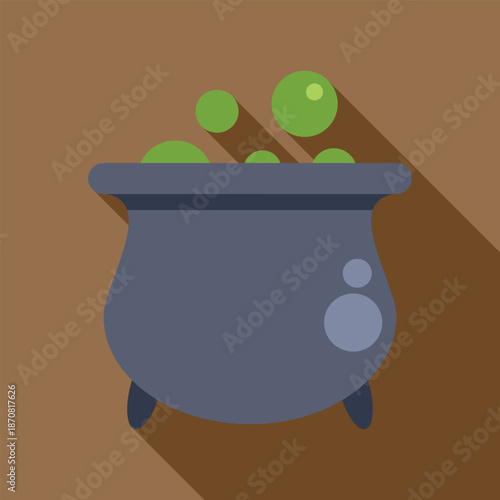 Cauldron filled with bubbling green liquid, creating a spooky magic potion or witch's brew