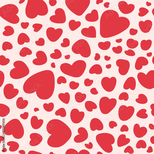 Hearts red and white seamless pattern. Vector background. Illustration symbol of love and Valentine’s Day celebration.