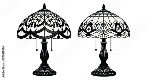 Intricate tiffany style lamps in black and white a detailed silhouette