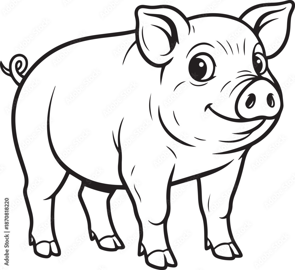 Fototapeta premium Black and White Pig Line Art Vector Illustration