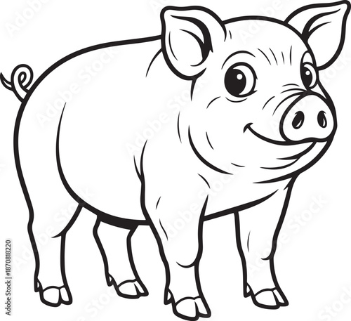 Black and White Pig Line Art Vector Illustration