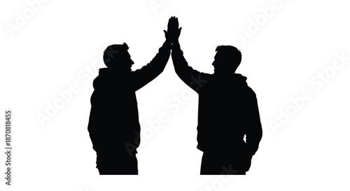 Two men giving a high five against a white background silhouette
