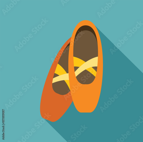 Orange ballet pointe shoes with ribbons creating a flat design icon