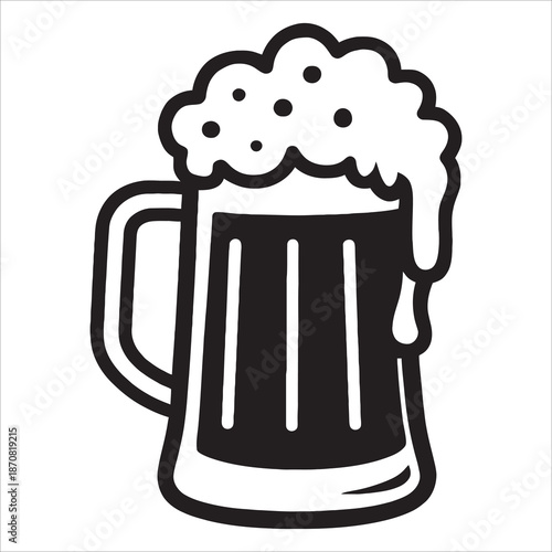 Foamy Beer Mug Icon Silhouette Frosty Pint Glass or Lager Stein Vector Graphic