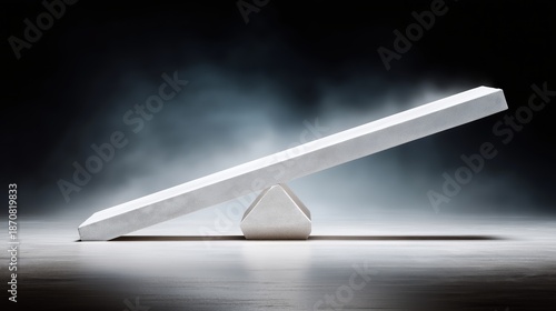 Minimal balance lever on stone fulcrum symbolizing equilibrium control stability and strategic decision making in abstract conceptual business metaphor, Generative AI
