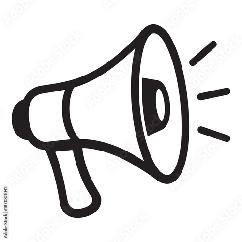 Minimalist Megaphone Outline Icon: Simple Bullhorn and Loudspeaker Announcement Vector Symbol