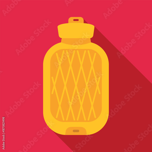 Yellow hot water bottle providing warmth and comfort on a red background with long shadow
