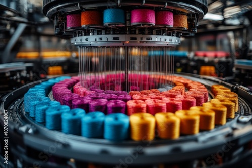 selective focus industrial sock production in factory