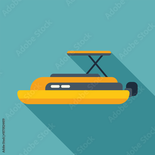 Yellow motorboat on blue background with long shadow offering summer vacation and travel