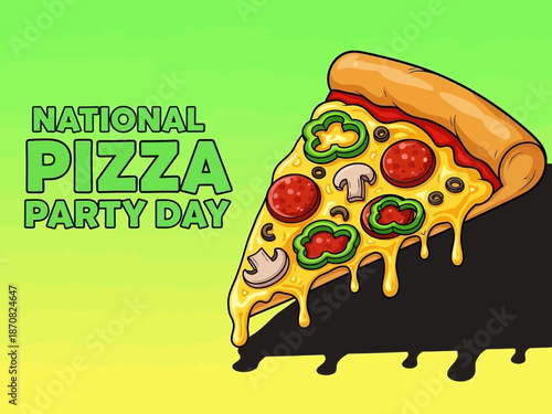 National pizza party day illustration with melting pizza slice