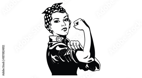 Empowered woman with flexed bicep vintage style illustration iconic imagery silhouette