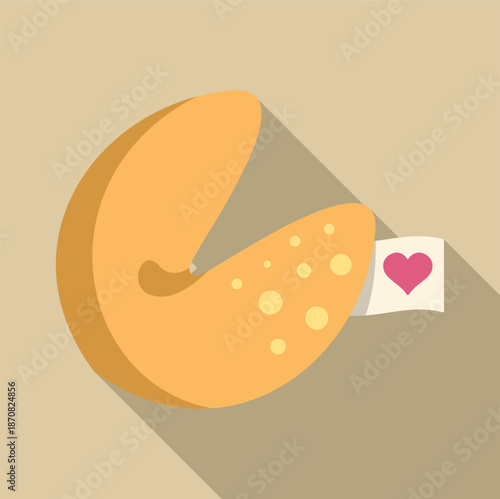 Fortune cookie showing a paper slip with a pink heart icon, symbolizing love and luck