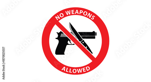 No weapons allowed sign with gun and knife a striking silhouette
