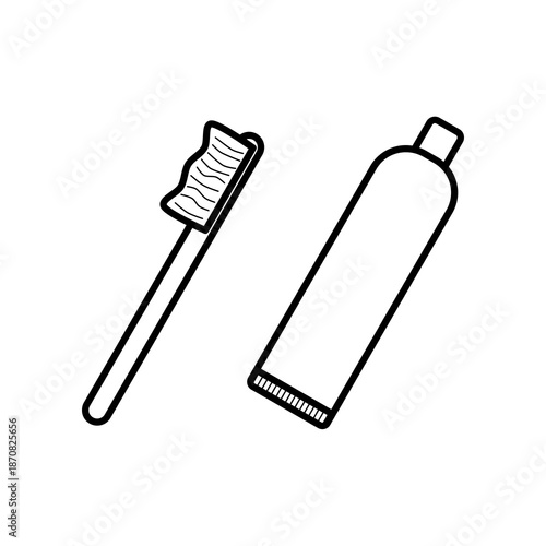 Toothbrush and toothpaste icon isolated on a clean background with a simple minimalist design, suitable for dental care, hygiene, healthcare apps, and oral health concept visuals.