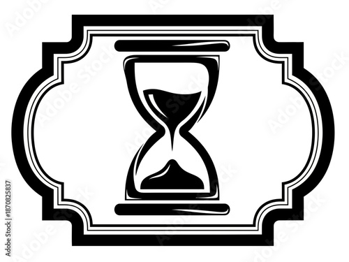 Black hourglass icon in ornate frame