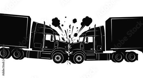 Dramatic truck collision aftermath depicted in a stark black silhouette