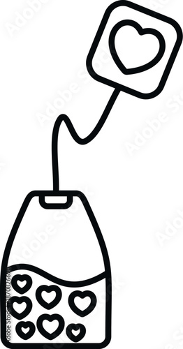 Tea bag steeping hearts, symbolizing love infused in a warm drink