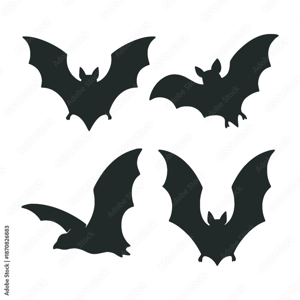 Fototapeta premium Four Black Bat Silhouettes for Halloween Decorations