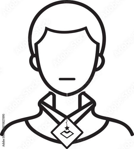Scout or young cadet portrait icon with uniform collar and merit badge detail on neckerchief for youth organization