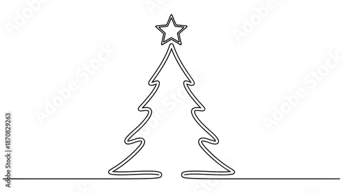 Minimalist Line Drawing of a Christmas Tree with Star Topper for Holiday Decor