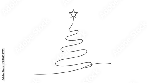 Minimalist Line Drawing of a Christmas Tree with Star on Top