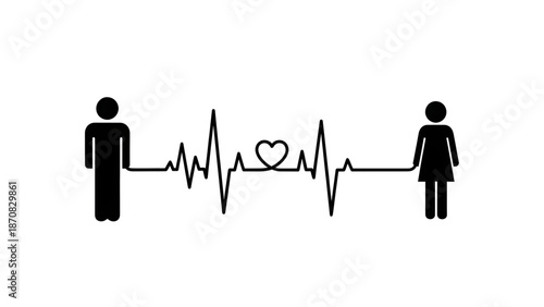 Love Heartbeat Pulse Connecting Man and Woman Stick Figures Valentine's Day Symbol