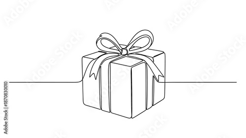 Minimalist Line Drawing of a Gift Box with Ribbon and Bow Illustrating Simple Elegance and Gift