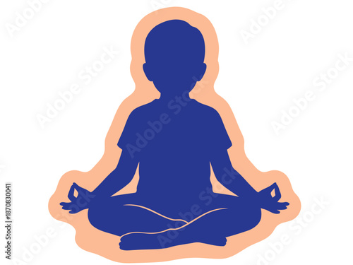 A serene child in a child's yoga pose, meditating with a mindful expression. Simple, calming icon design. Suitable for wellness and mindfulness branding.