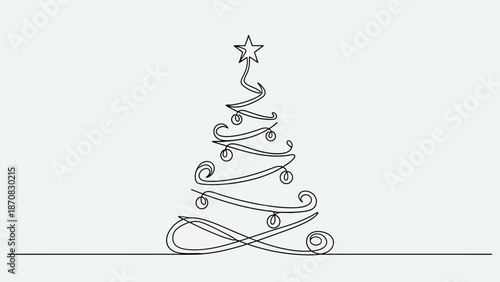 Elegant minimalist wireframe Christmas tree with a shining star at the top decorative swirling
