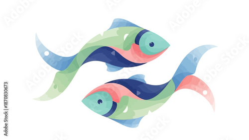 Colorful Artistic Illustration of Three Fish in a Minimalist Style for Nature and Marine Life Themes