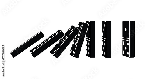 Falling dominoes in a chain reaction a striking black and white silhouette
