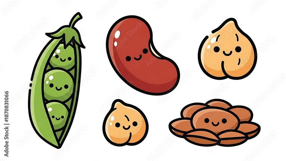 Fototapeta premium Cartoon Vegetables and Fruits with Smiling Faces.