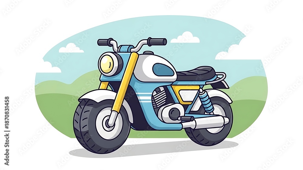 Obraz premium Vintage motorcycle in green landscape scene.