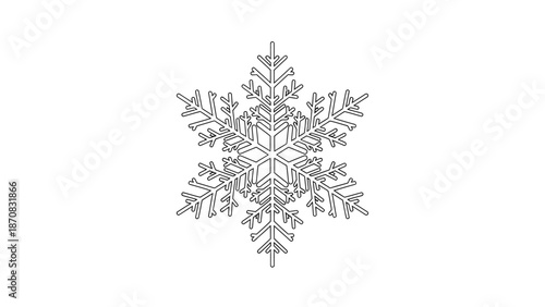 Intricate Snowflake Illustration with Geometric Patterns and Fine Lines for Winter Decorations