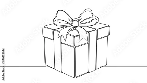 Simple Line Drawing of a Gift Box with Ribbon and Bow for Celebration or Occasion
