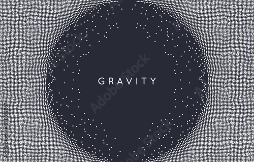 Small particles strive out of center. Dynamic particles. Grid. Tunnel. Black and white design. Grid. Light effect. Cover design template. Illustration for brochure, poster, card, flyer or banner.